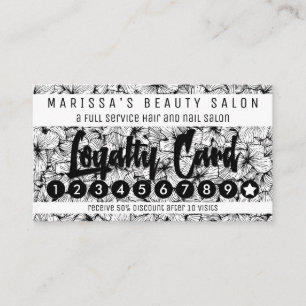 Tarjeta De Fidelización La mano moderna blanca negra dibujada florece