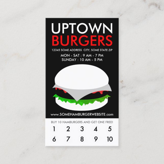 Tarjeta De Fidelización lealtad a las hamburguesas de uptown (Anverso)