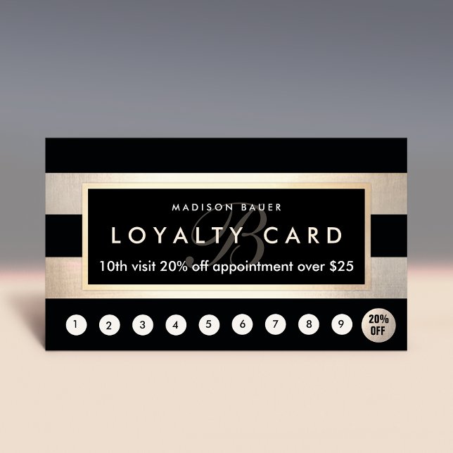 Tarjeta De Fidelización Lealtad de monograma 10 Punch Gold y banda negra (Subido por el creador)