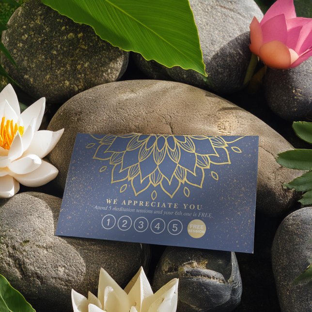 Tarjeta De Fidelización Lealtad de yoga 6 Puntear Mandala Azul y Purpurina (Subido por el creador)