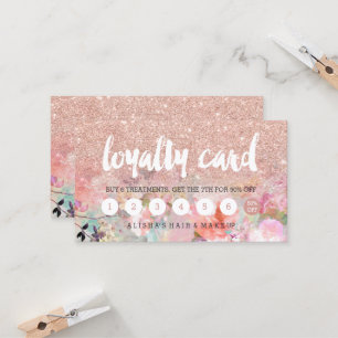 Tarjeta De Fidelización Lealtad subió acuarela floral del oro de la