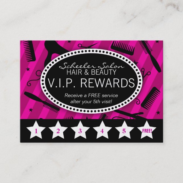 Tarjeta De Fidelización Lealtad violeta y salon negro (Anverso)