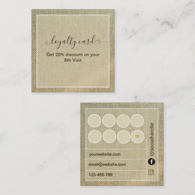 Tarjeta De Fidelización Lino beige de arpillera rústica (Anverso / Reverso)