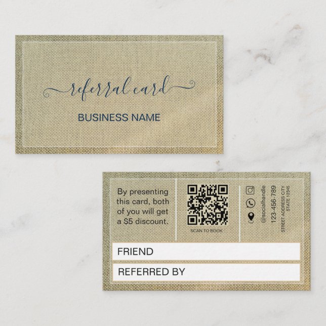 Tarjeta De Fidelización Lino beige elegante rústico (Anverso / Reverso)