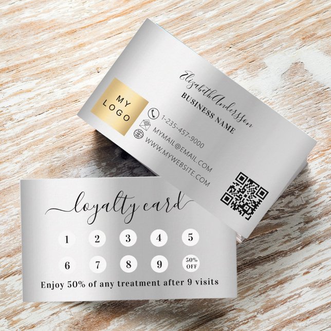 Tarjeta De Fidelización Logo del negocio del código qr plateado (Subido por el creador)
