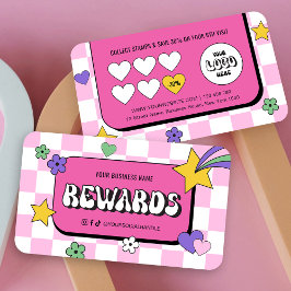 Tarjeta De Fidelización Logo Groovy retro rosado con salón de uñas