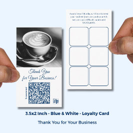 Tarjeta De Fidelización Logo y QR del Café Azul Blanco - Gracias