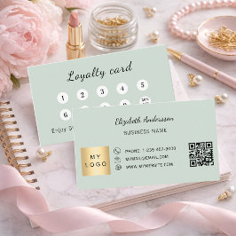 Tarjeta De Fidelización Logotipo comercial de código qr verde salvia