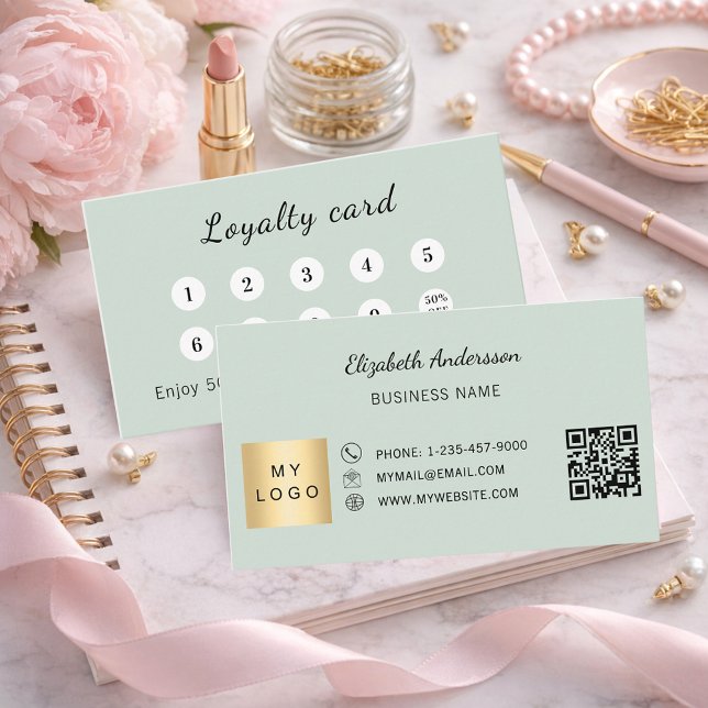 Tarjeta De Fidelización Logotipo comercial de código qr verde salvia (Subido por el creador)