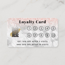 Tarjeta De Fidelización Logotipo de mármol Rosa Gold Purpurina 10 Visita L