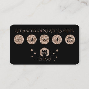 Tarjeta De Fidelización Logotipo de oro del purpurina del hotel del gato