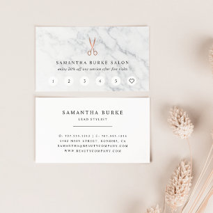 Tarjeta De Fidelización Logotipo de tijeras de oro de mármol y Rosa   Saló