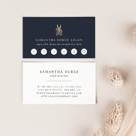 Tarjeta De Fidelización Logotipo de tijeras florales marinas y doradas | S
