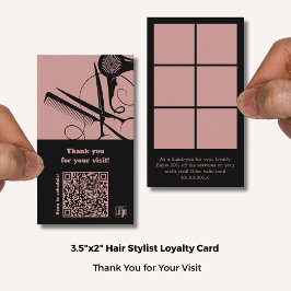Tarjeta De Fidelización Logotipo y QR rosado y negro de Hairstylist - Grac
