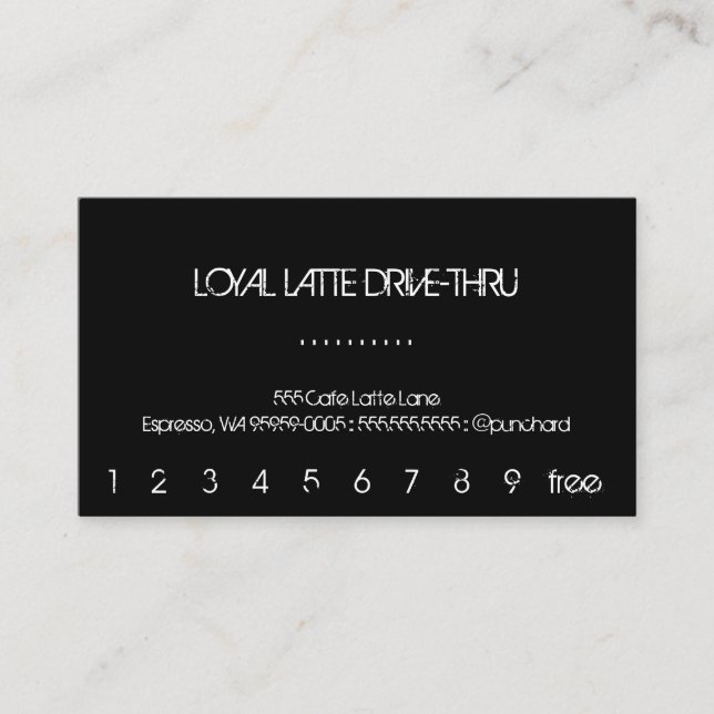 Tarjeta De Fidelización Loyalty Latte Drive-Thru fondo negro (Anverso)