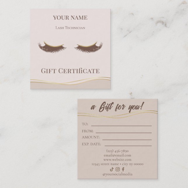 Tarjeta De Fidelización Luxury Lash Technician Gift Certificate Card (Anverso / Reverso)