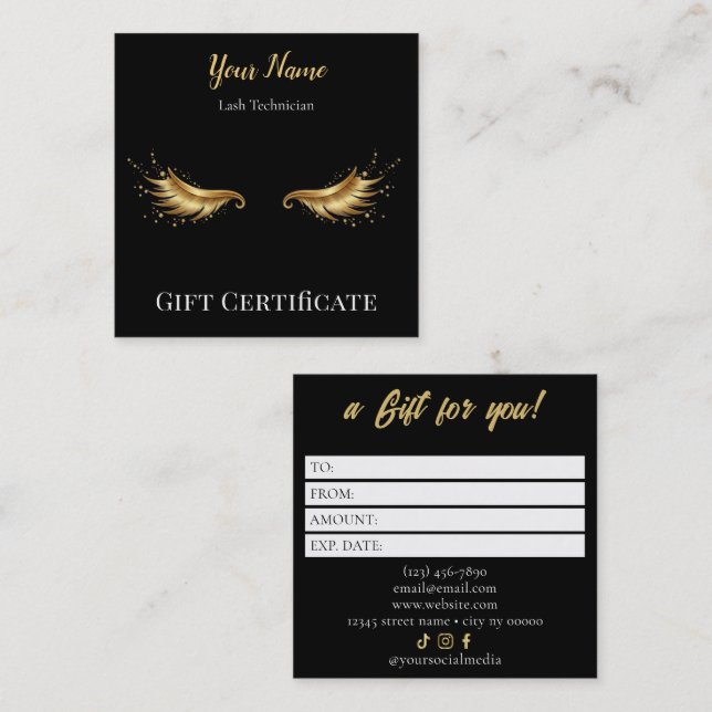 Tarjeta De Fidelización Luxury Lash Technician Gift Certificate Card (Anverso / Reverso)