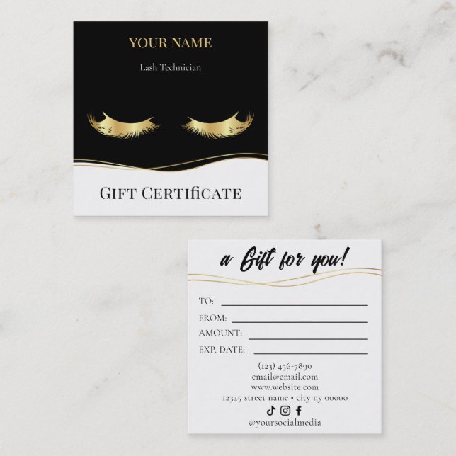 Tarjeta De Fidelización Luxury Lash Technician Gift Certificate Card (Anverso / Reverso)