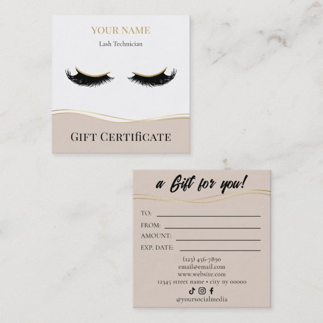 Tarjeta De Fidelización Luxury Lash Technician Gift Certificate Card (Anverso / Reverso)