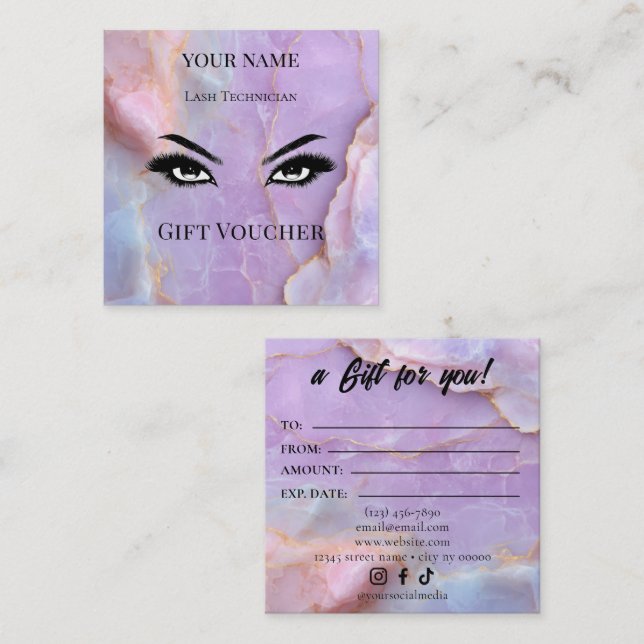Tarjeta De Fidelización Luxury Pastel Marble Lash Ar Gift Certificate Card (Anverso / Reverso)