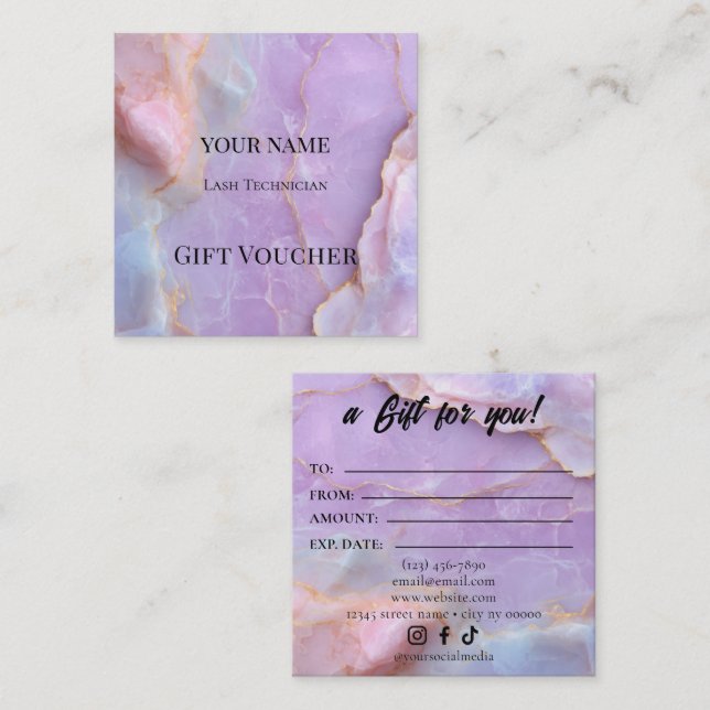 Tarjeta De Fidelización Luxury Pastel Marble Lash Ar Gift Certificate Card (Anverso / Reverso)