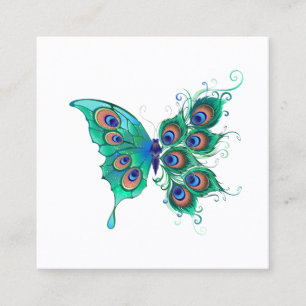 Tarjeta De Fidelización Mariposa con plumas de pavo real verde