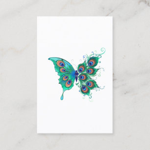 Tarjeta De Fidelización Mariposa con plumas de pavo real verde