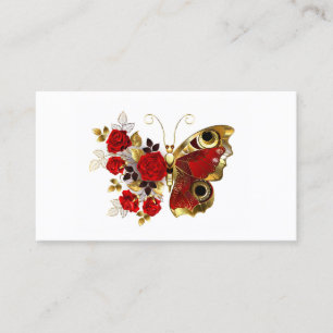 Tarjeta De Fidelización Mariposa de flor roja con rosas rojas