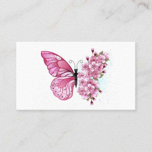 Tarjeta De Fidelización Mariposa de flores con Sakura rosa (Anverso)