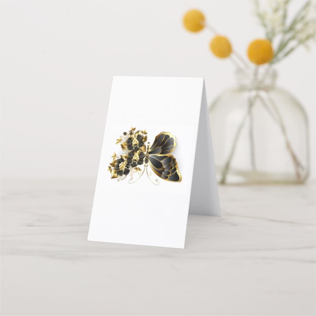 Tarjeta De Fidelización Mariposa de flores de oro con orquídea negra (Reverso)