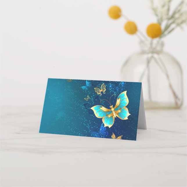 Tarjeta De Fidelización Mariposas doradas sobre fondo azul (Anverso)