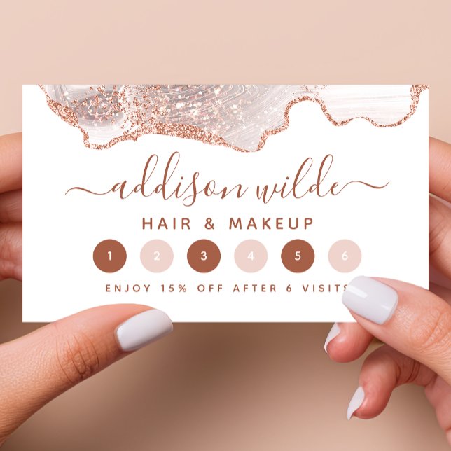 Tarjeta De Fidelización Mármol Blanco Chic Agata Rosa Dorado Brillante (Subido por el creador)