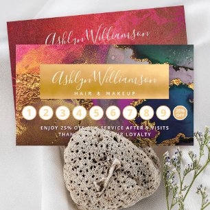 Tarjeta De Fidelización Mármol de pelo acuarela dorado rosa caliente verde