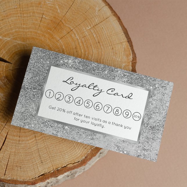 Tarjeta De Fidelización Mármol purpurina de plata de moda elegante y elega (Girly elegant chic silver glitter marble )