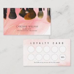 Tarjeta De Fidelización Mármol rosa de las brochas de maquillaje Salón de