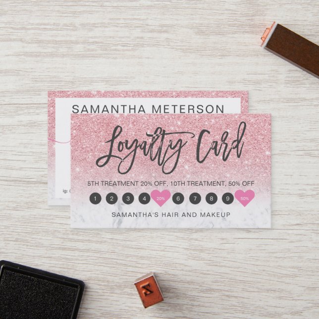 Tarjeta De Fidelización Mármol rosa de maquillaje de escritura oscura purp (Anverso/Reverso In Situ)