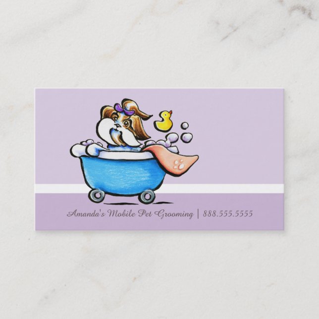 Tarjeta De Fidelización Mascota móvil Groomer Shih Tzu Purple Loyalty Punc (Anverso)