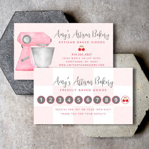 Tarjeta De Fidelización Mezclador de Panadería Patrón de Cuadros Rosado y