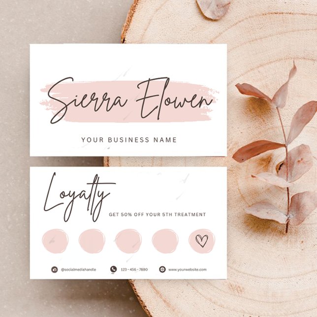Tarjeta De Fidelización Minimalist Elegant Pink Brush Script Loyalty Card (Subido por el creador)