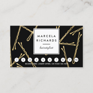 Tarjeta De Fidelización Moda Bobby Pins Hair Stylist Black Loyalty