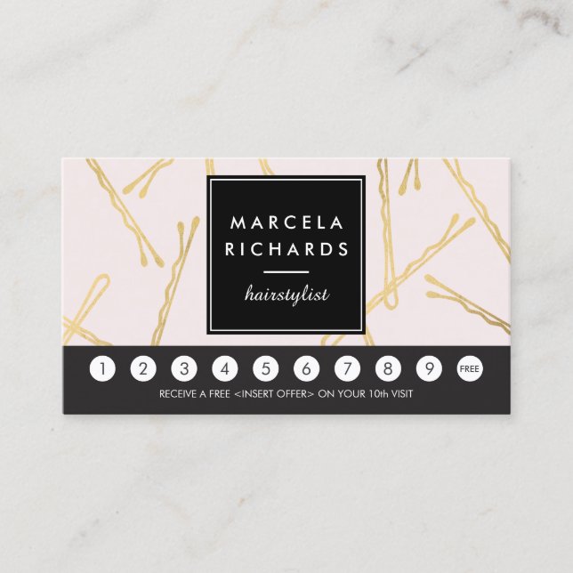 Tarjeta De Fidelización Moda Bobby Pins Hair Stylist Loyalty Rosa (Anverso)