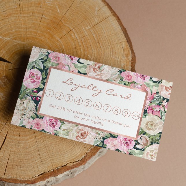 Tarjeta De Fidelización Moda de campo elegante gable verde marfil rosa flo (Country chic elegant gable green pink ivory floral loyalty card)