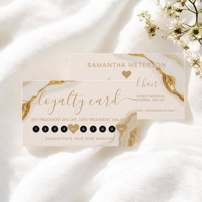 Tarjeta De Fidelización Moda de lujo Mármol oro maquillaje 10 (Luxury Chic Gold Marble Makeup 10 Loyalty Card)