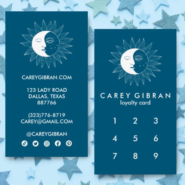 Tarjeta De Fidelización Moda de luna y sol PERSONALIZADO elegante de dibuj (Cute sun and moon design decorates this custom loyalty card. Check my shop for more colors)