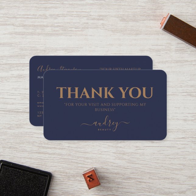 Tarjeta De Fidelización Moda Elegante Navy Blue Gold Script (Anverso/Reverso In Situ)