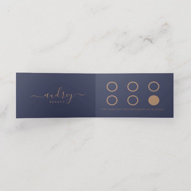 Tarjeta De Fidelización Moda Elegante Navy Blue Gold Signature Gracias (Interior desplegado)