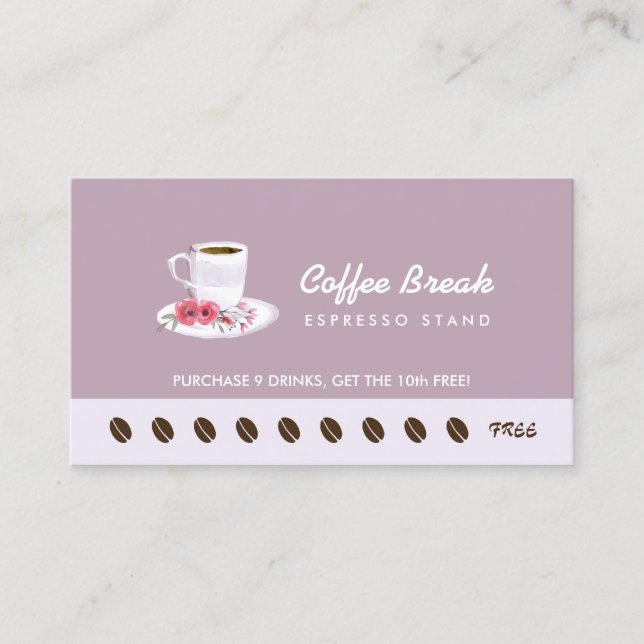 Tarjeta De Fidelización Moda Lavender Café Floral Base Lealtad Punch (Anverso)
