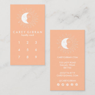Tarjeta De Fidelización Moda Moon & Sun Elegante Línea Dibujo Peach Fuzz