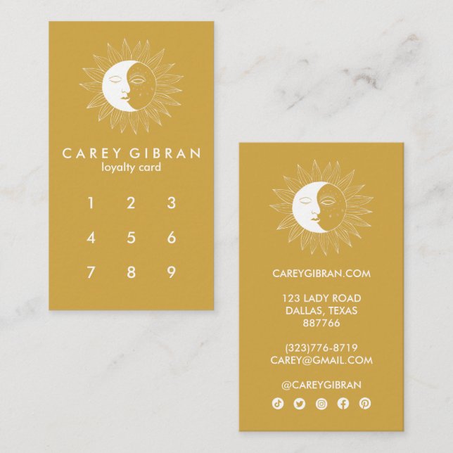 Tarjeta De Fidelización Moda Moon & Sun PERSONALIZADO de dibujo de línea e (Anverso / Reverso)