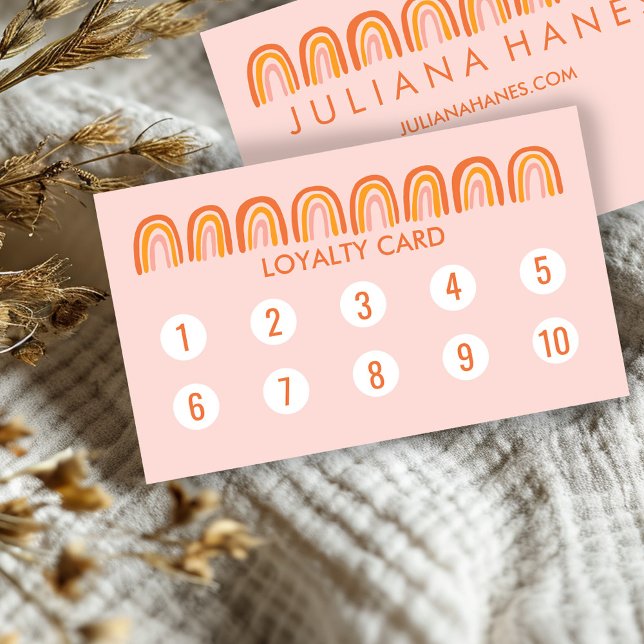 Tarjeta De Fidelización Moda Naranja rosa simple lluvias 10 (Chic Simple Pink Orange Rainbows 10 Loyalty Card Business Card Modern Elegant Cute Feminine
)